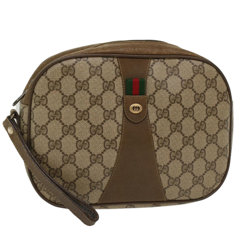 GUCCI GG Canvas Web Sherry Line Clutch Bag PVC Leather Beige Red  ep1269