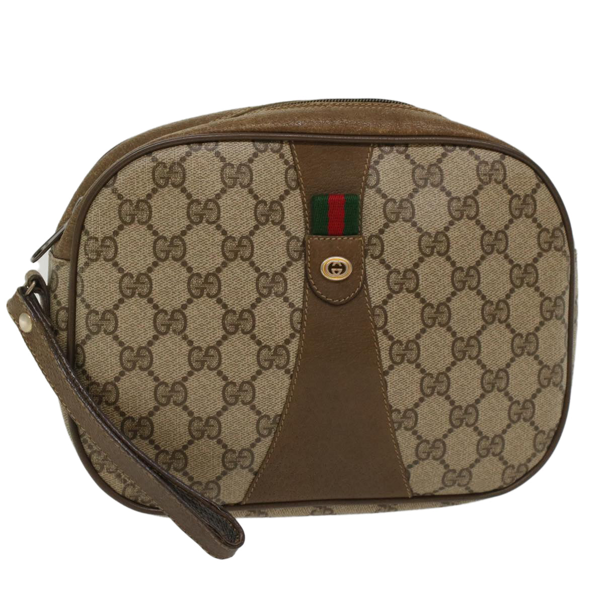 GUCCI GG Canvas Web Sherry Line Clutch Bag PVC Leather Beige Red  ep1269