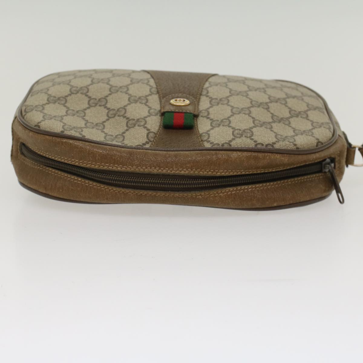 GUCCI GG Canvas Web Sherry Line Clutch Bag PVC Leather Beige Red  ep1269