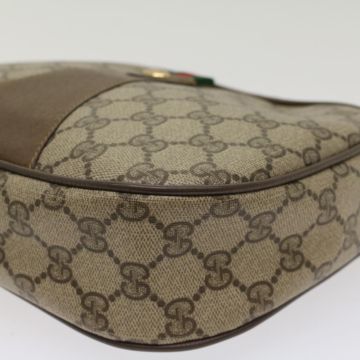 GUCCI GG Canvas Web Sherry Line Clutch Bag PVC Leather Beige Red  ep1269