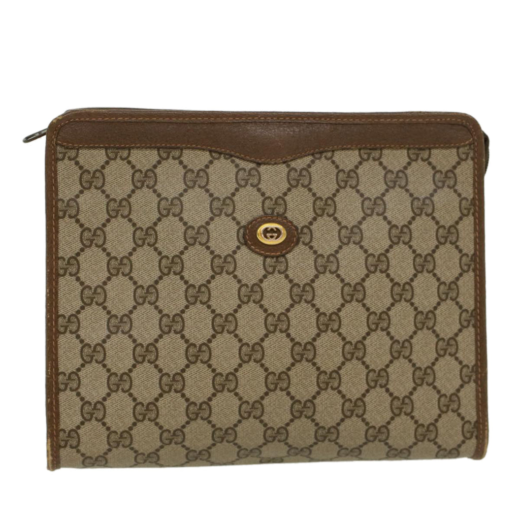 GUCCI GG Canvas Clutch Bag PVC Leather Beige  ep898