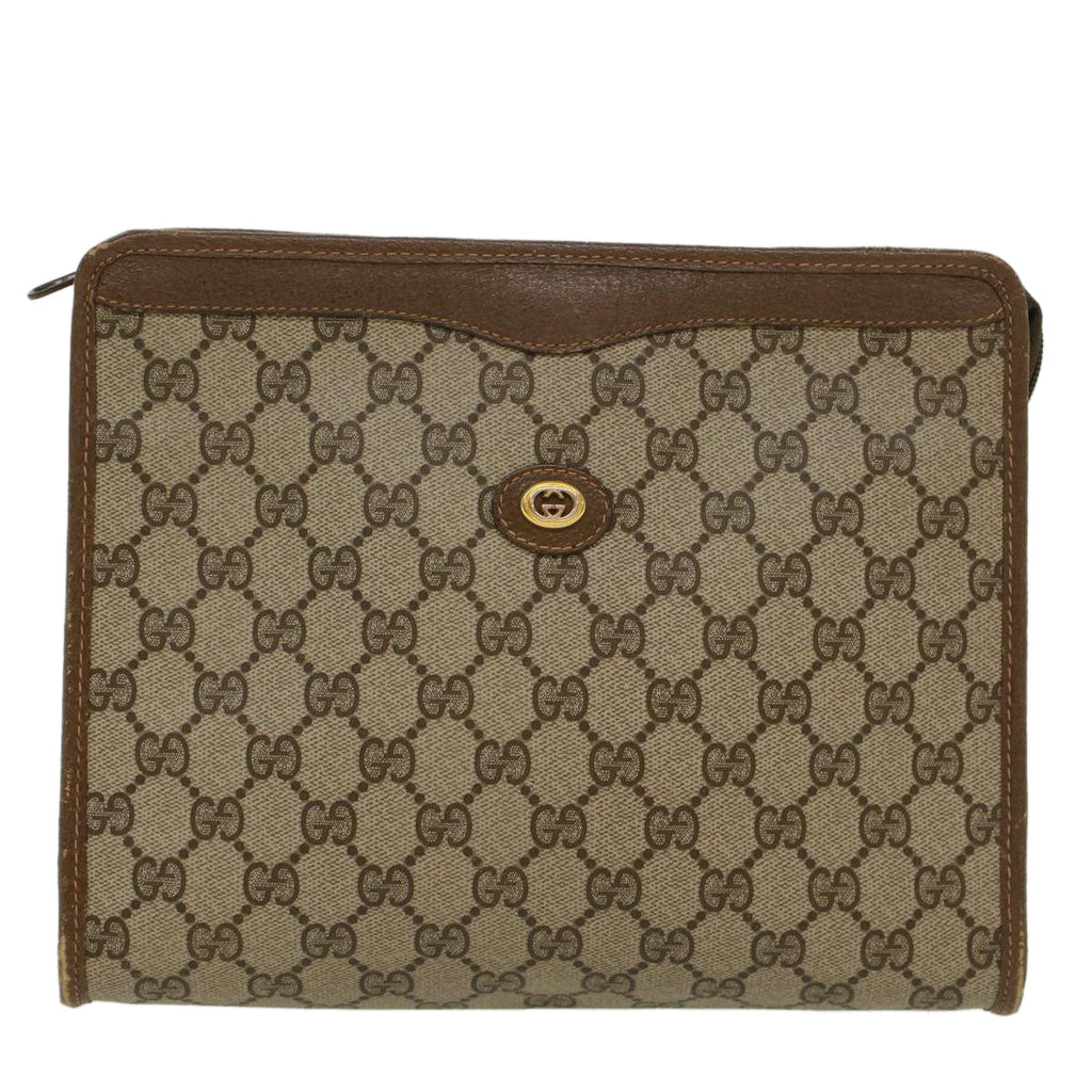 GUCCI GG Canvas Clutch Bag PVC Leather Beige  ep898