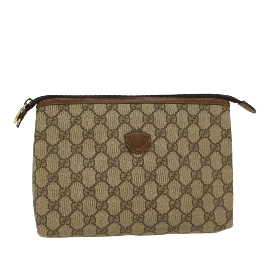 GUCCI GG Canvas Clutch Bag PVC Leather Beige 0141156088 4021  ep901