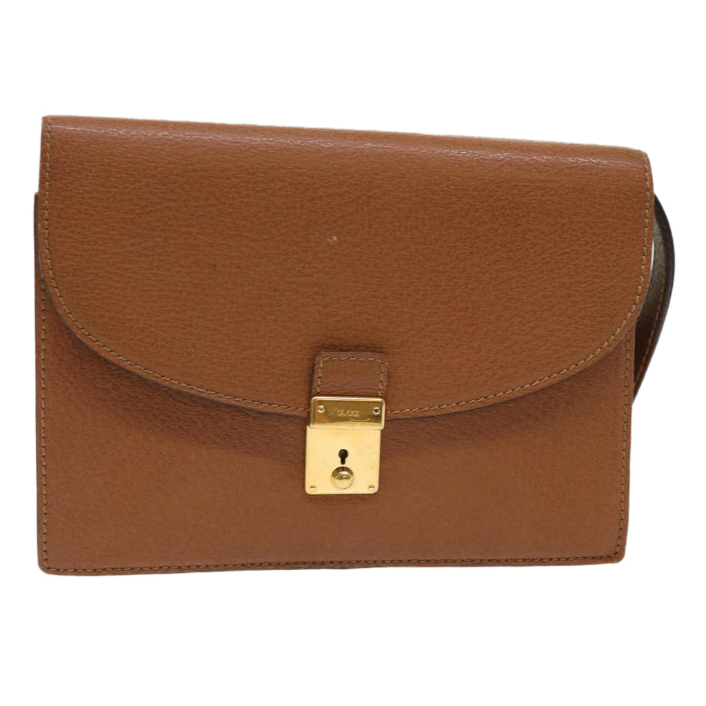 GUCCI Clutch Bag Leather Brown  ep904