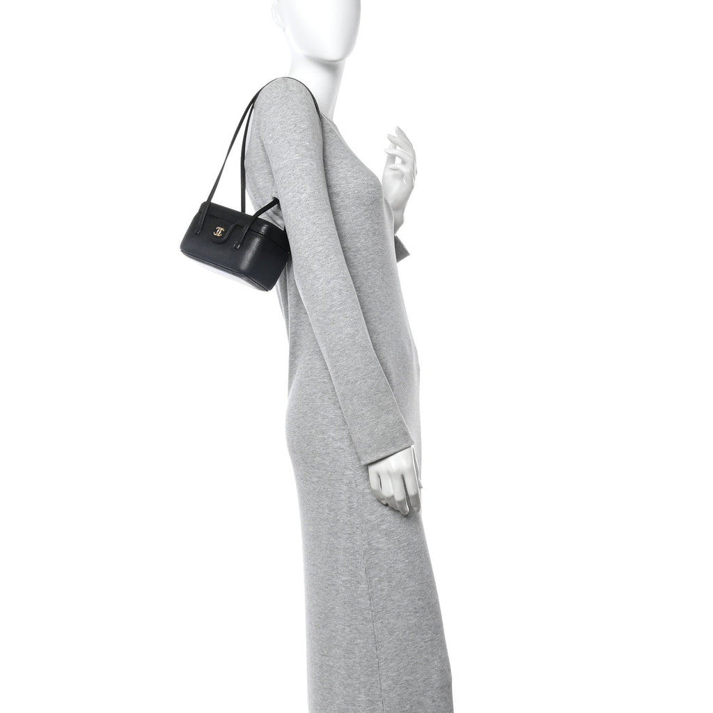 Chanel Shiny Caviar Preppy Coco Long Vanity With Strap Black