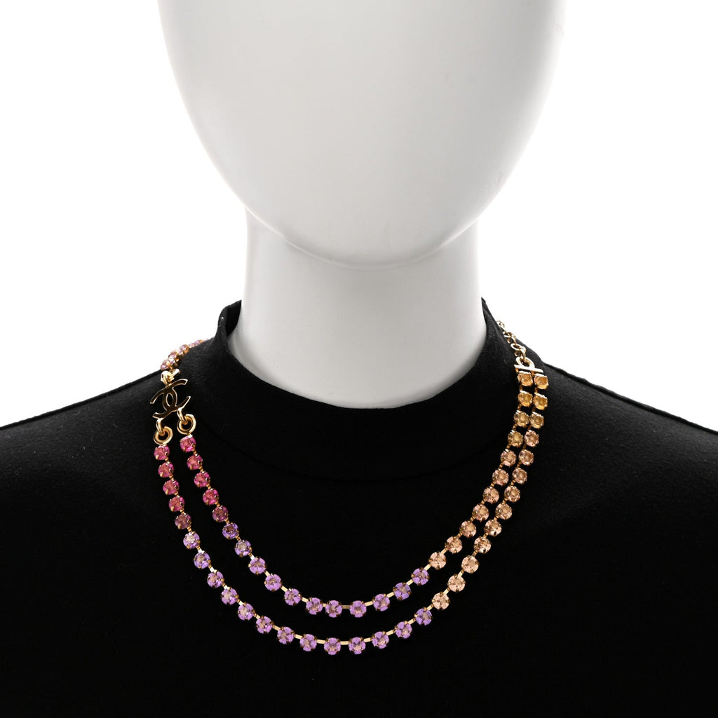 Crystal Multi Strand CC Short Necklace Gold Pink Orange Purple Yellow