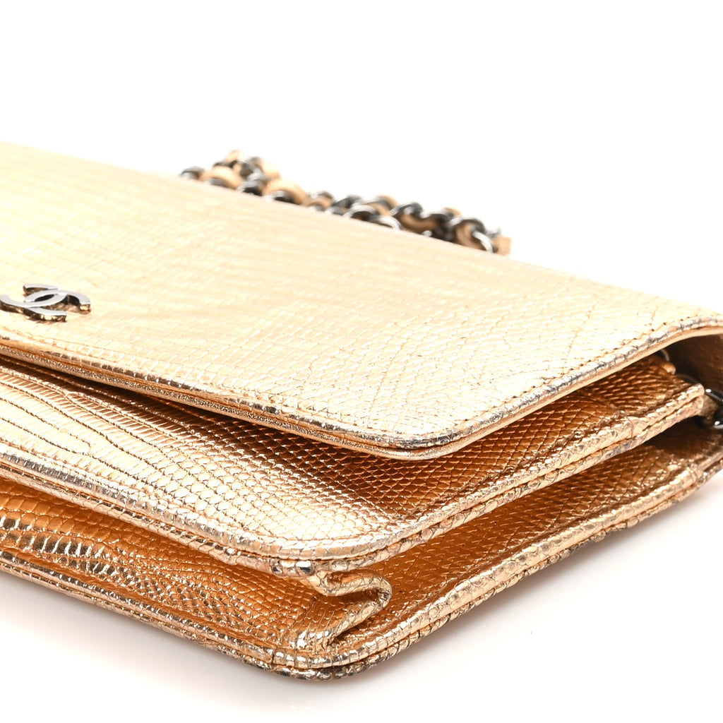 Chanel Metallic Lizard Wallet on Chain WOC Gold