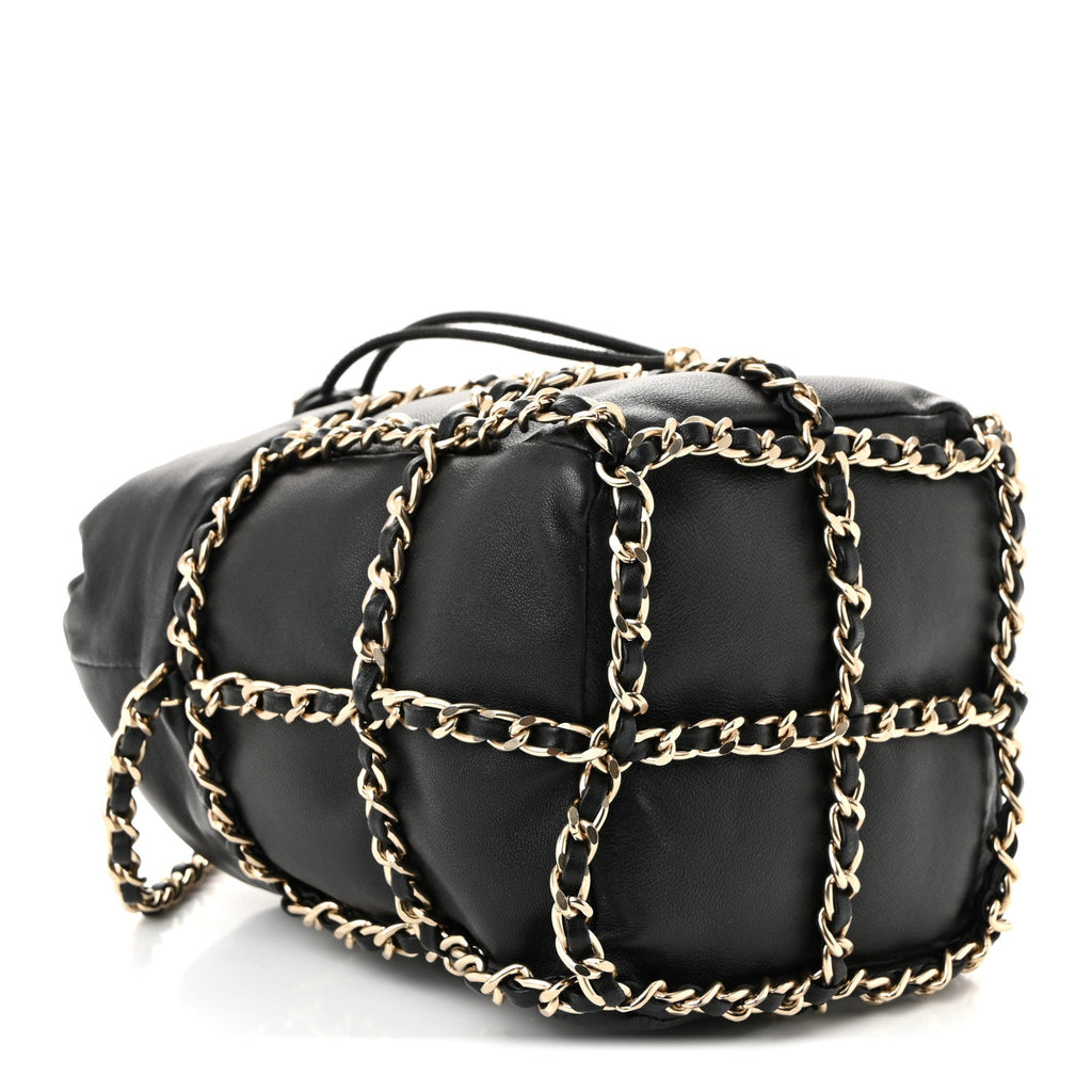 Chanel Lambskin Bucket Chain Drawstring Bag Black