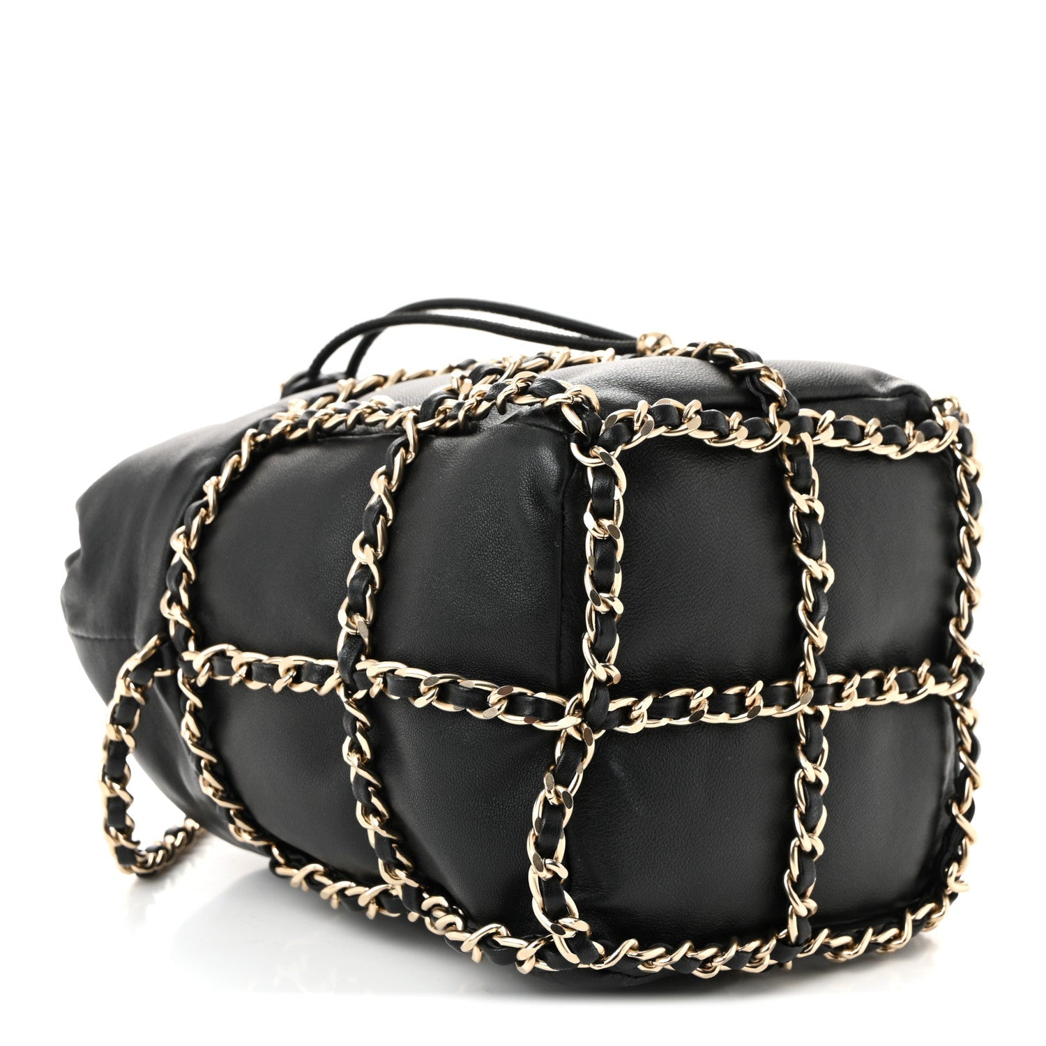 Chanel Lambskin Bucket Chain Drawstring Bag Black