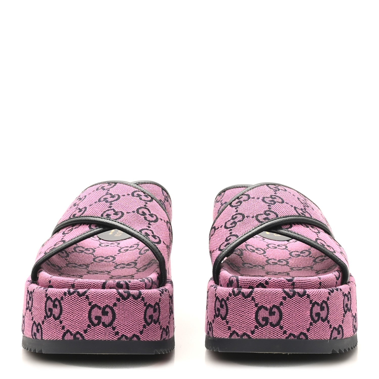 Gucci Monogram Multicolor Criss Cross Platform Slide Sandals 36.5 Pink Blue