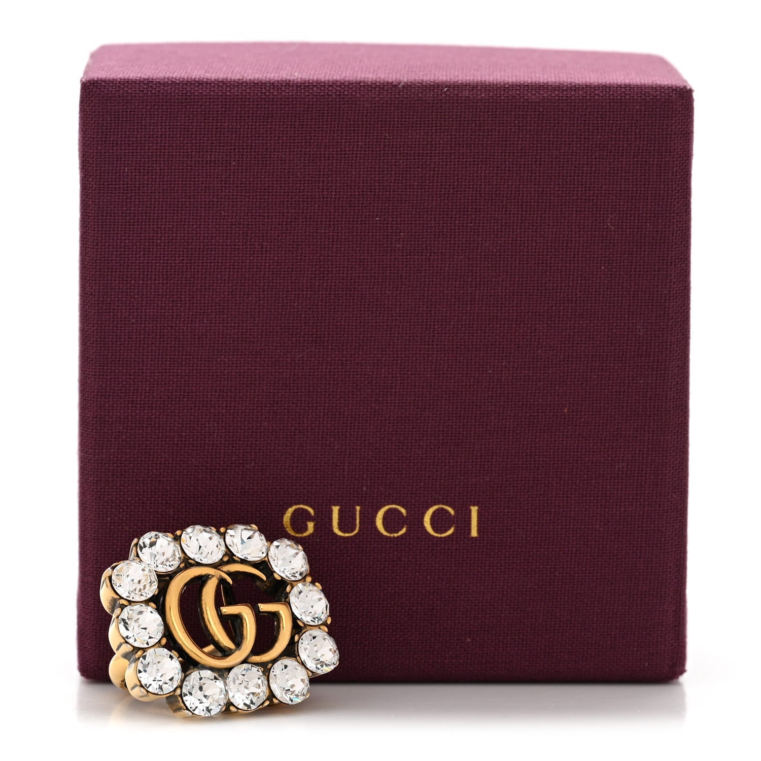 Gucci Metal Crystal Double G Ring XS Aged Gold