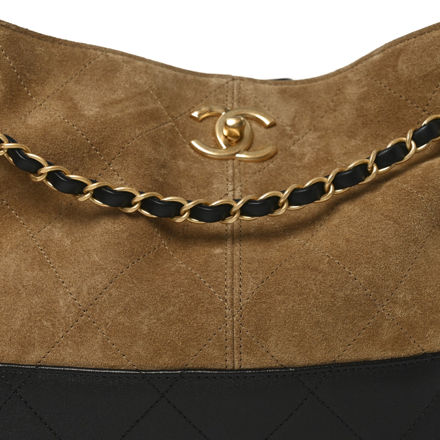 Chanel Suede Calfskin Shiny Lambskin Quilted Small Coco Base Shopping Bag Beige Black