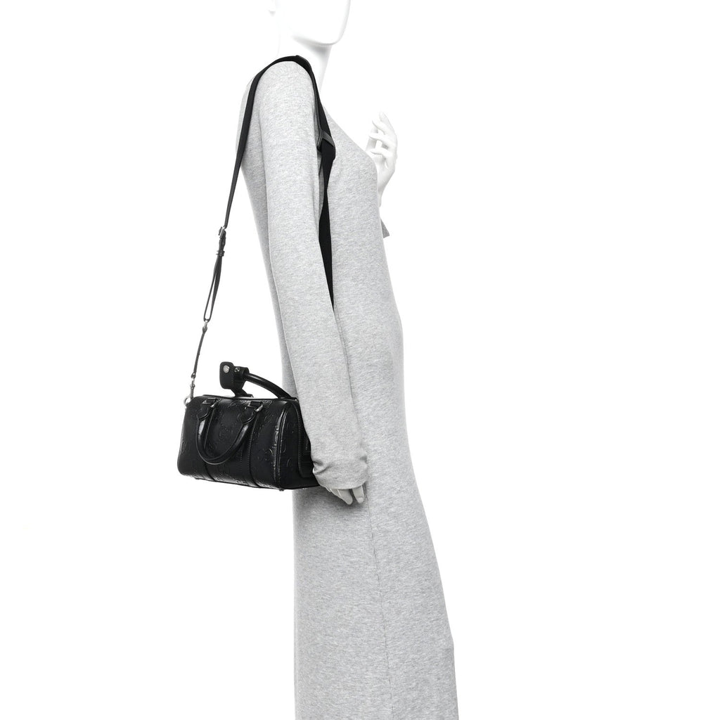 Gucci Calfskin GG Tennis Embossed Mini Duffle Bag Black