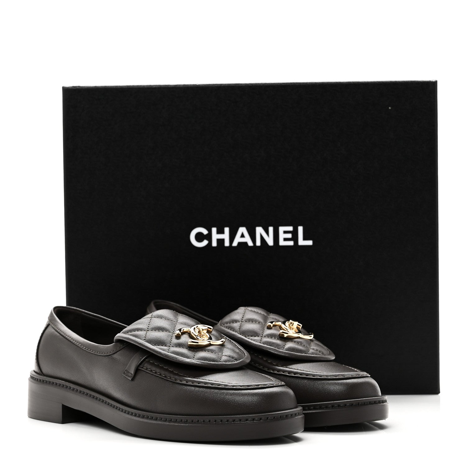 Lambskin Quilted CC Turnlock Loafers 37 Dark Brown