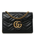 Gucci Calfskin Matelasse GG Marmont Chain Wallet Black