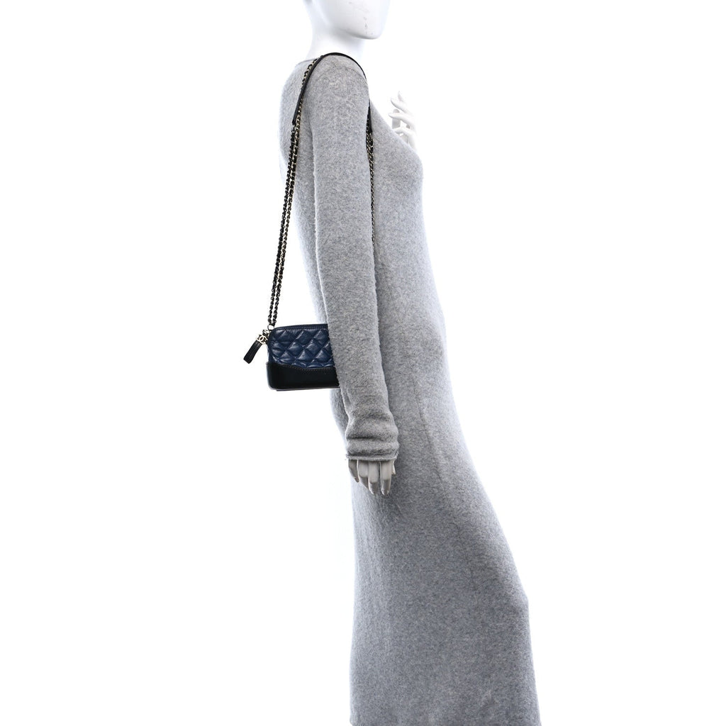 Chanel Aged Calfskin Quilted Small Gabrielle Clutch With Chain Navy Black