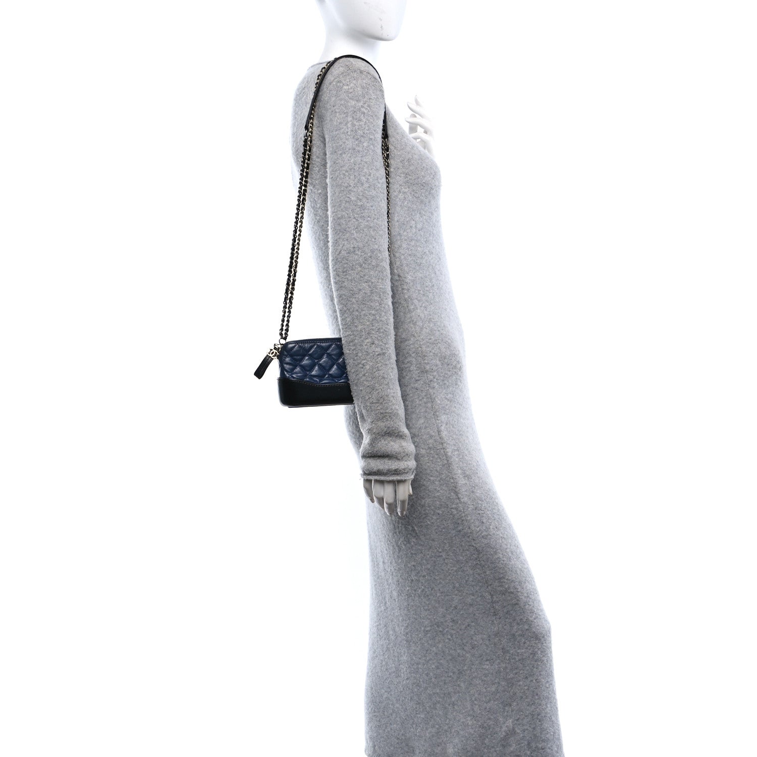 Chanel Aged Calfskin Quilted Small Gabrielle Clutch With Chain Navy Black