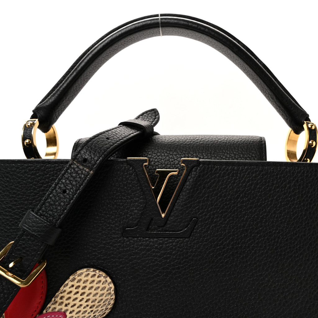 Louis Vuitton Taurillon Snakeskin Iris Blossom Capucines PM Black