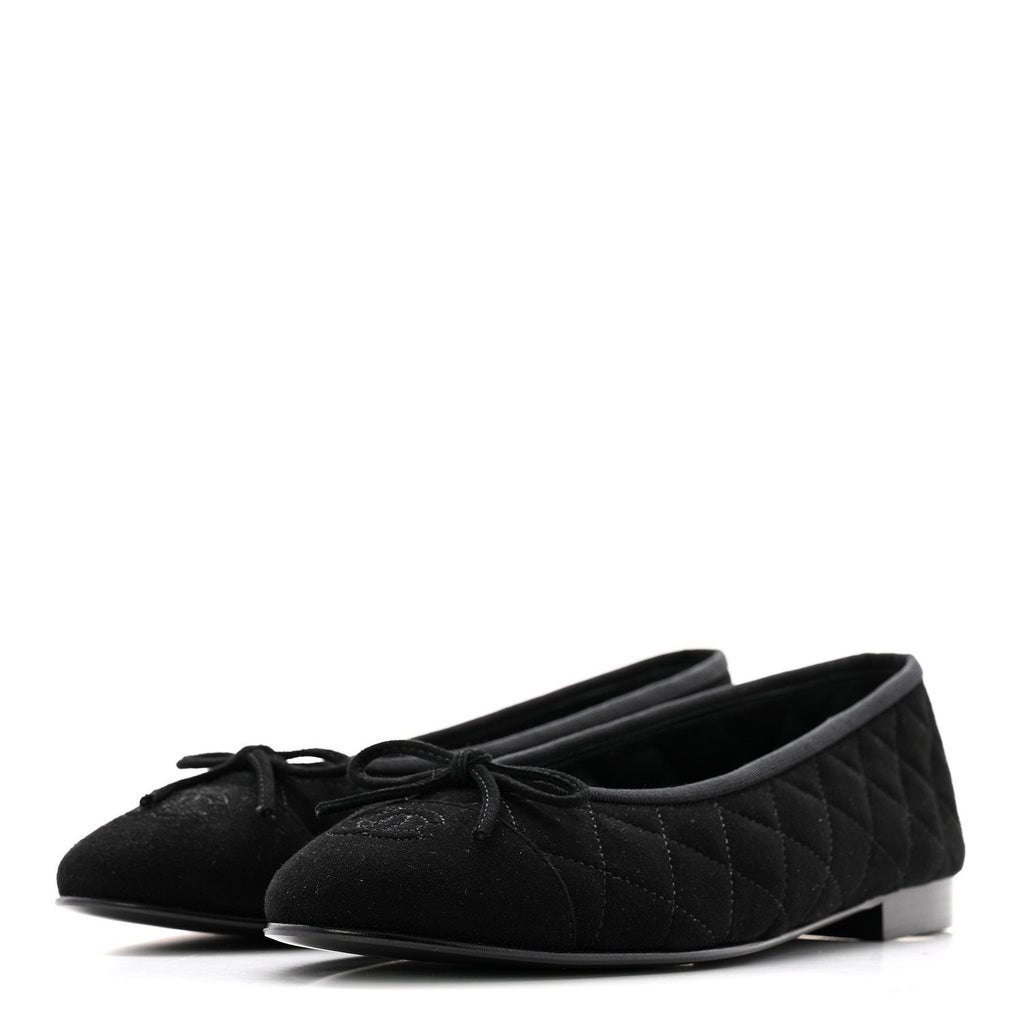 Chanel Suede Quilted Cap Toe CC Ballerina Flats 39.5 Black