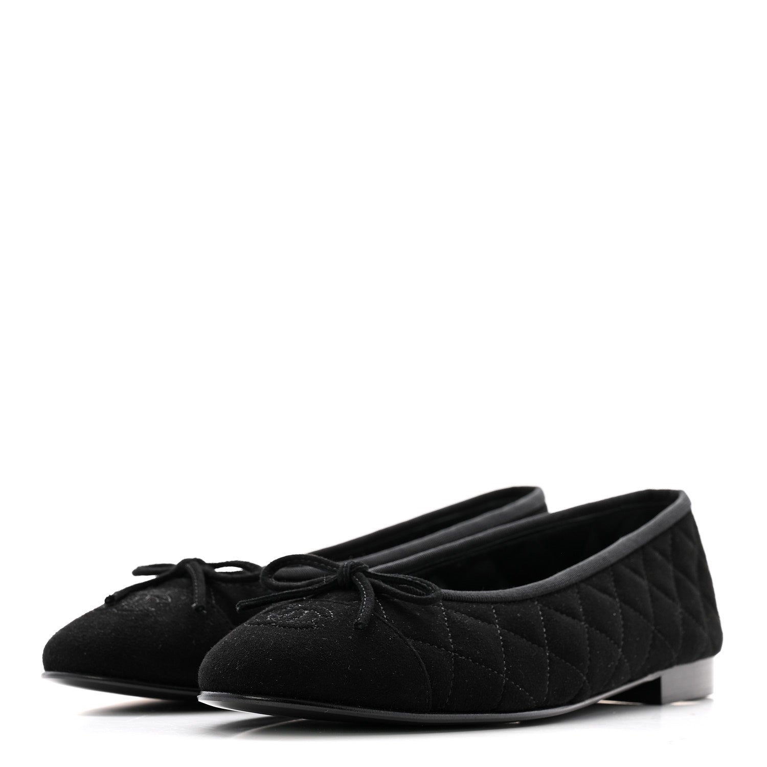 Chanel Suede Quilted Cap Toe CC Ballerina Flats 39.5 Black