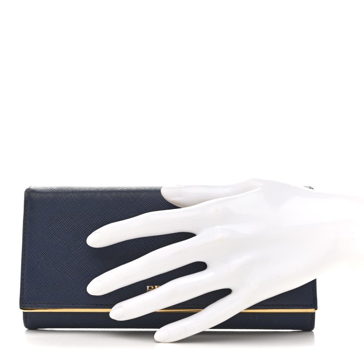 Prada Saffiano Metal Bar Continental Flap Wallet Bluette