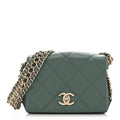 Chanel Lambskin Quilted Mini Chain Rows Flap  Green
