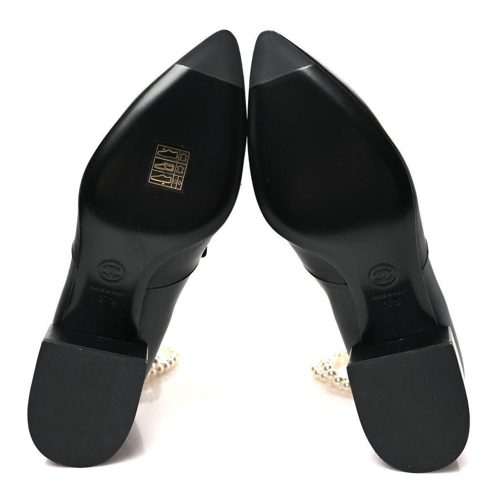 Lambskin Pearl Bow Short Boots 37.5 Black