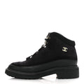 Chanel Suede Grained Calfskin CC Lace Up Boots 38 Black