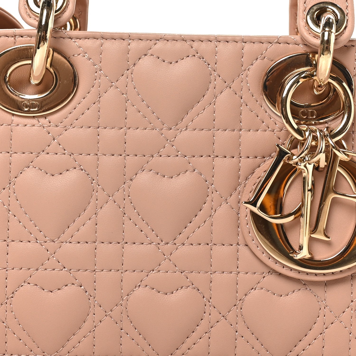 Christian Dior Lambskin Cannage Heart Medium Lady D-Joy Rose Des Vents