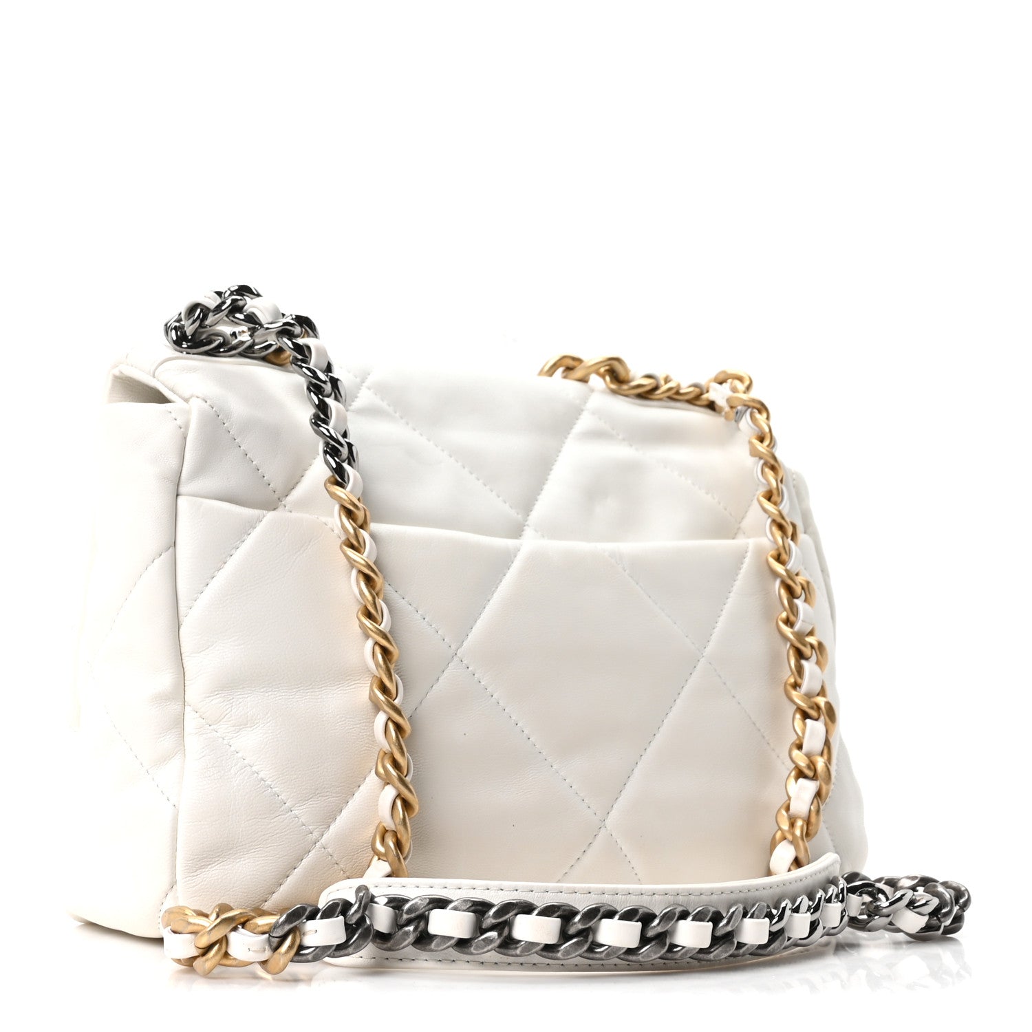 Chanel Goatskin Quilted Large Chanel 19 Flap White