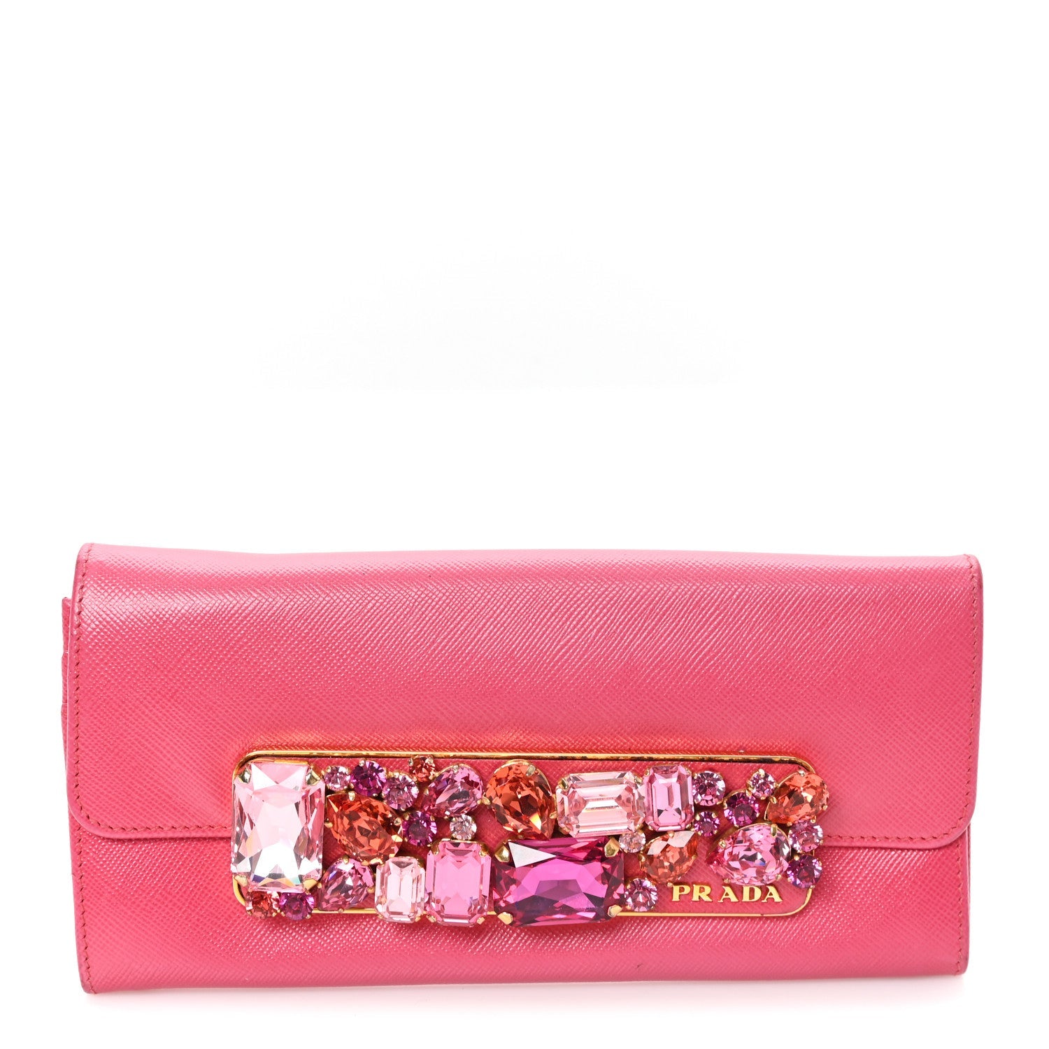 Prada Saffiano Crystal Continental Flap Wallet Peonia