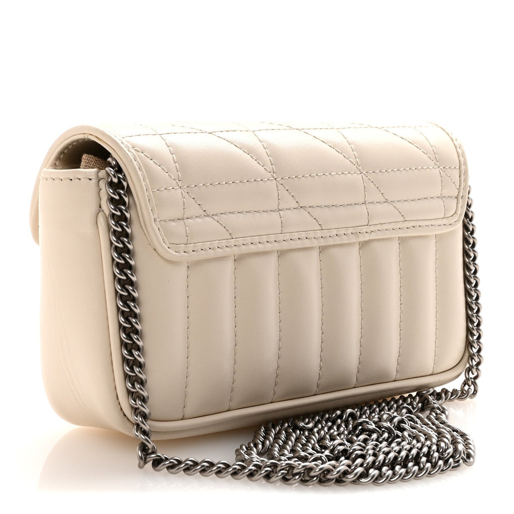 Gucci Calfskin Matelasse Aria Super Mini GG Marmont Shoulder Bag Mystic White