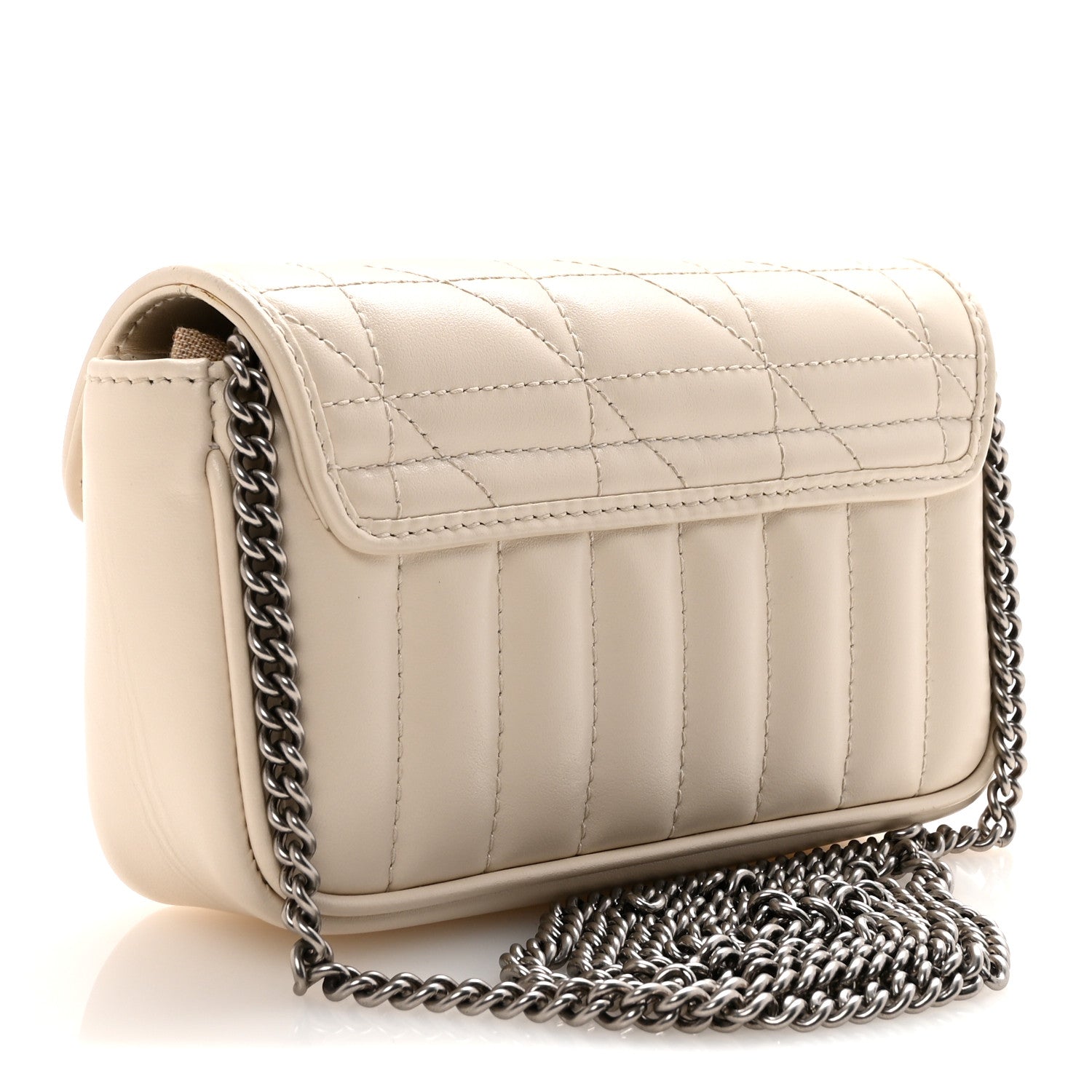 Gucci Calfskin Matelasse Aria Super Mini GG Marmont Shoulder Bag Mystic White
