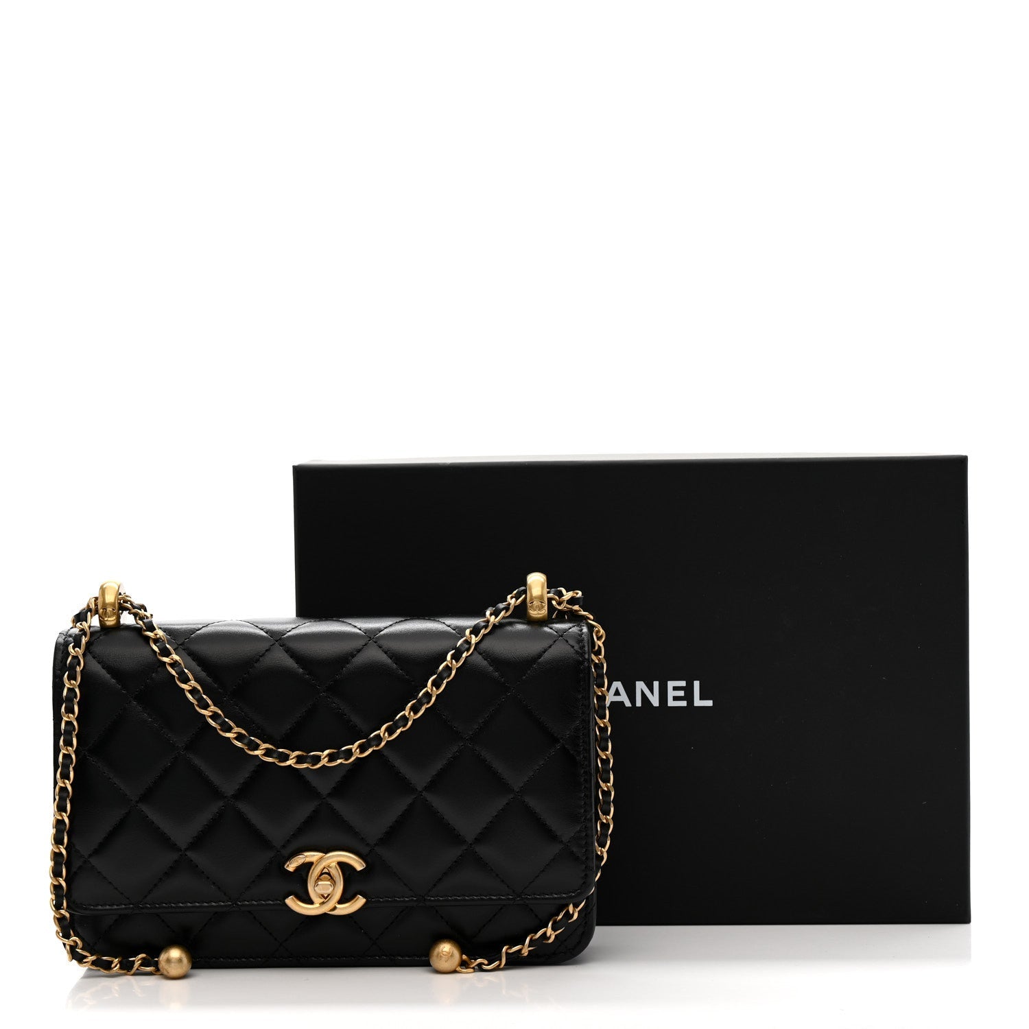 Chanel Calfskin Quilted Perfect Fit Wallet On Chain WOC Black