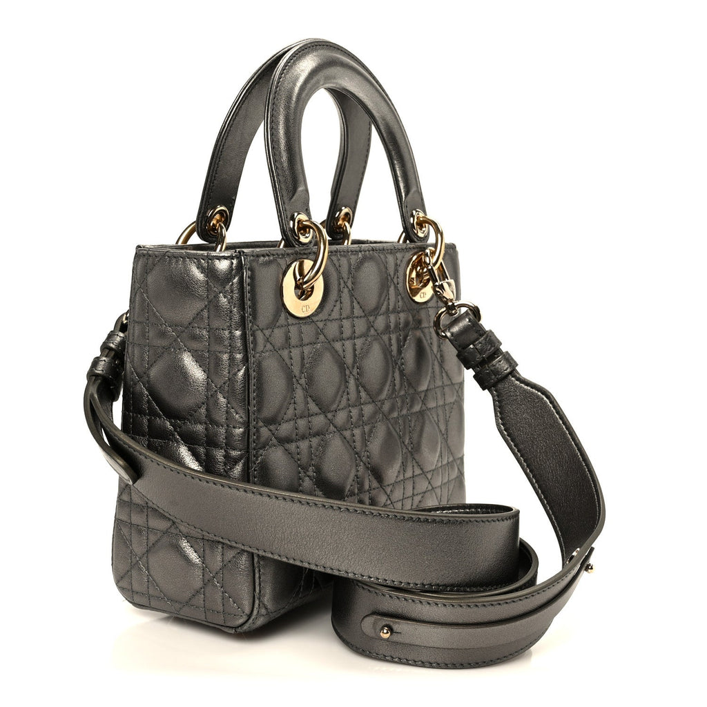 Christian Dior Metallic Lambskin Cannage Small My ABCDior Lady Dior Dark Silver