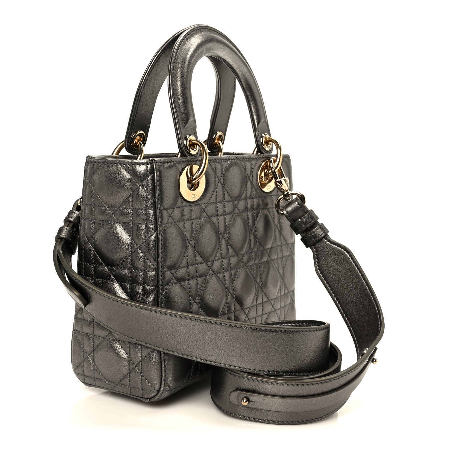 Christian Dior Metallic Lambskin Cannage Small My ABCDior Lady Dior Dark Silver
