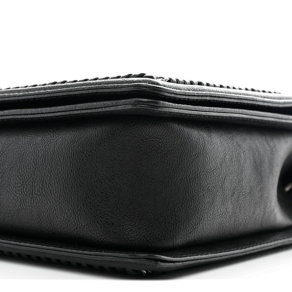 Calfskin Quilted Large Boy Top Handle Flap Black