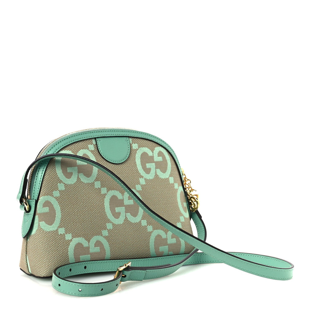 Gucci Monogram Jumbo GG Textured Dollar Calfskin Small Ophidia Dome Shoulder Bag Beige Pepperlight Mint