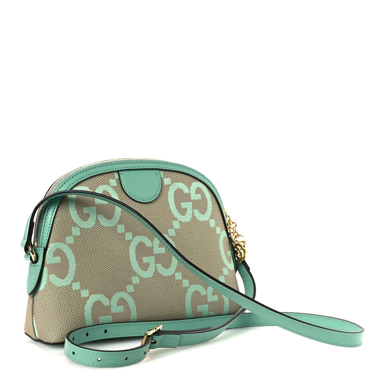 Gucci Monogram Jumbo GG Textured Dollar Calfskin Small Ophidia Dome Shoulder Bag Beige Pepperlight Mint