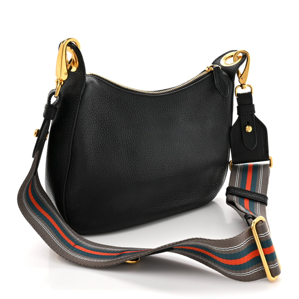 Prada Vitello Phenix Zippered Messenger Hobo Black