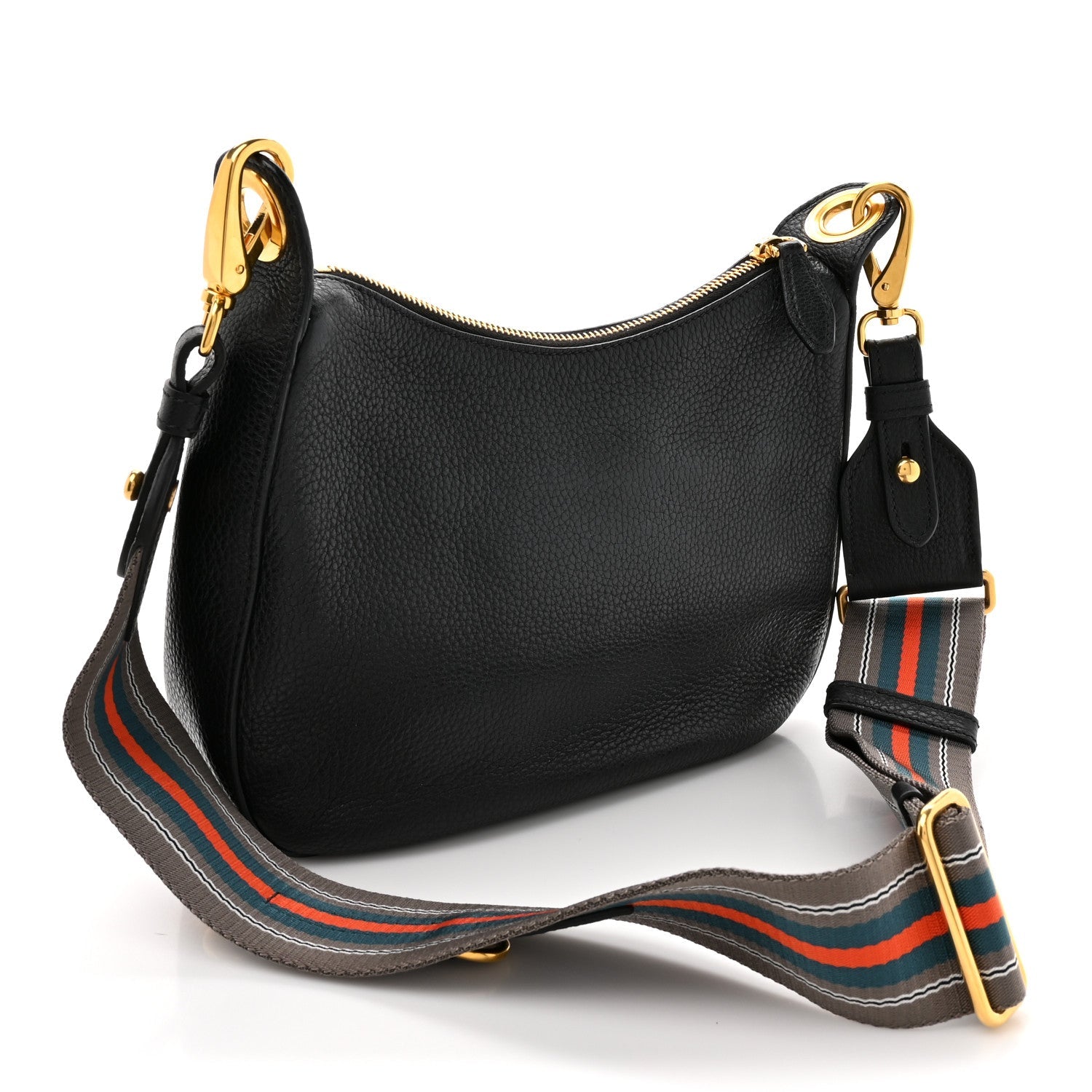 Prada Vitello Phenix Zippered Messenger Hobo Black