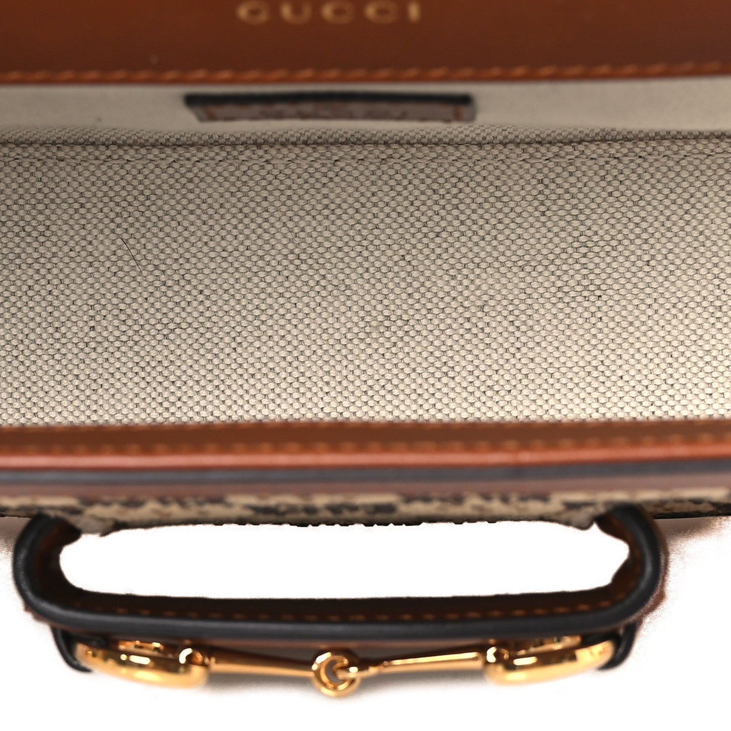 Gucci New Canvas Charisma Calfskin Crystal GG Monogram Mini Horsebit 1955 Shoulder Bag Camel Ebony