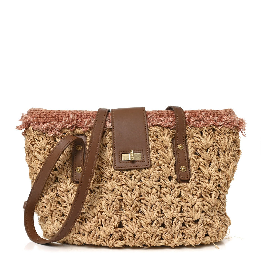 Chanel Straw Raffia Tote Natural Pink