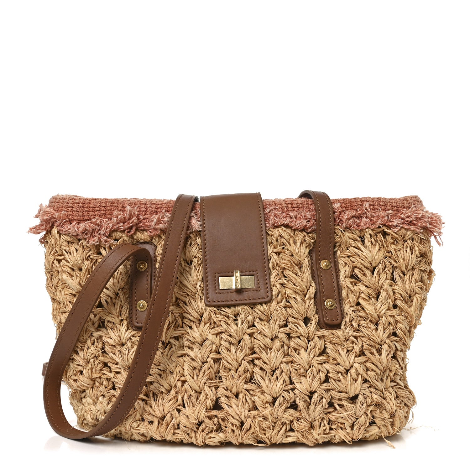 Chanel Straw Raffia Tote Natural Pink