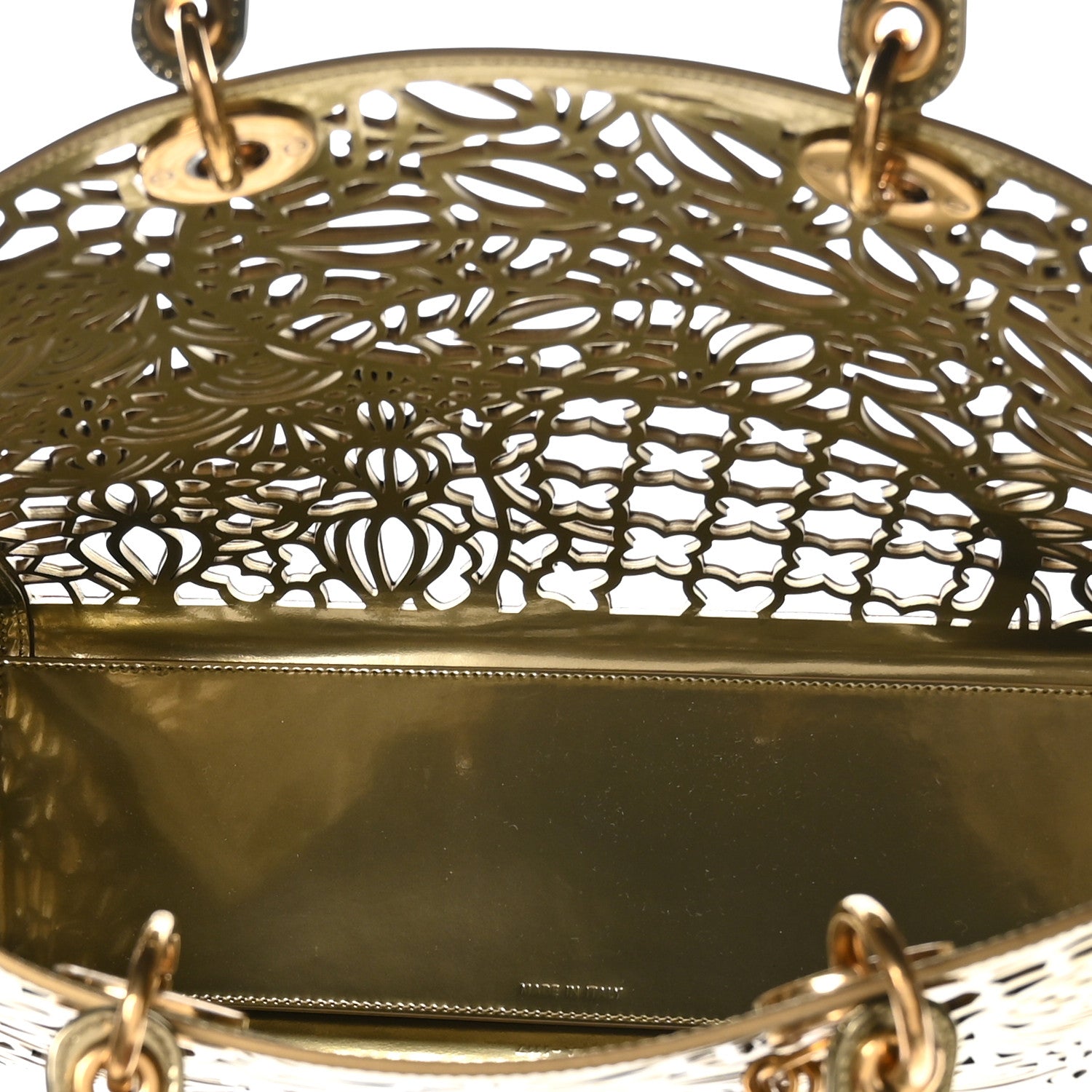 Christian Dior X DAVID WISEMAN Metallic Calfskin Laser Cut Large Lady Dior Gold