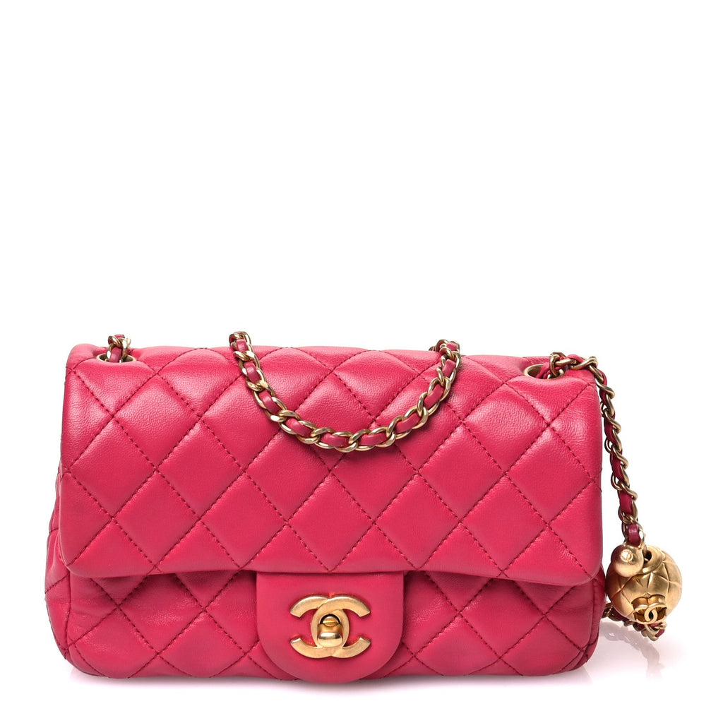 Chanel Lambskin Quilted Mini Rectangular Pearl Crush Flap Fuchsia