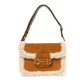 Gucci Suede Shearling Horsebit 1955 Shoulder Bag Honey Beige Milk