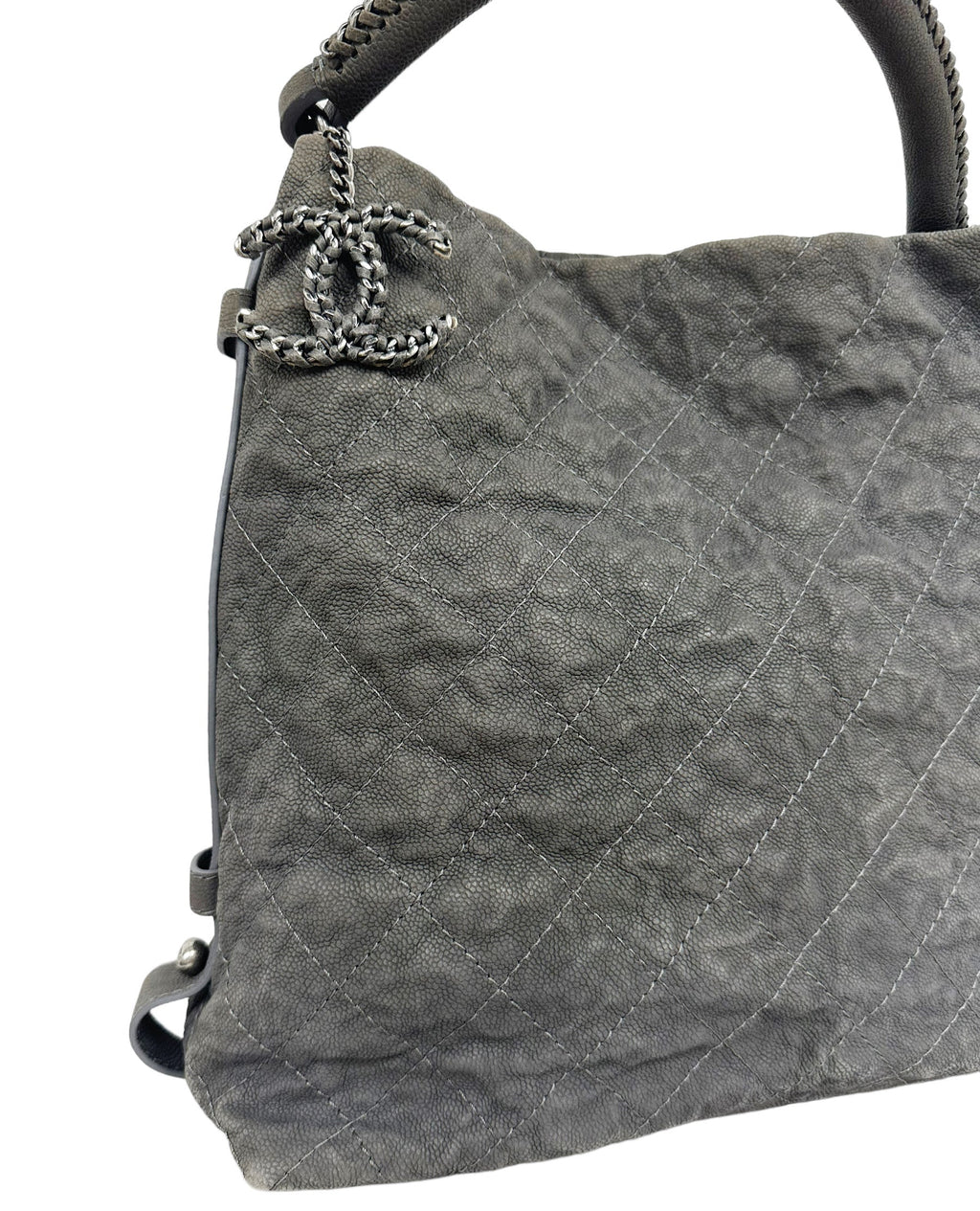 Chanel Aged Caviar Leather Boy Hobo Quilted Shoulder Tote CC Charm