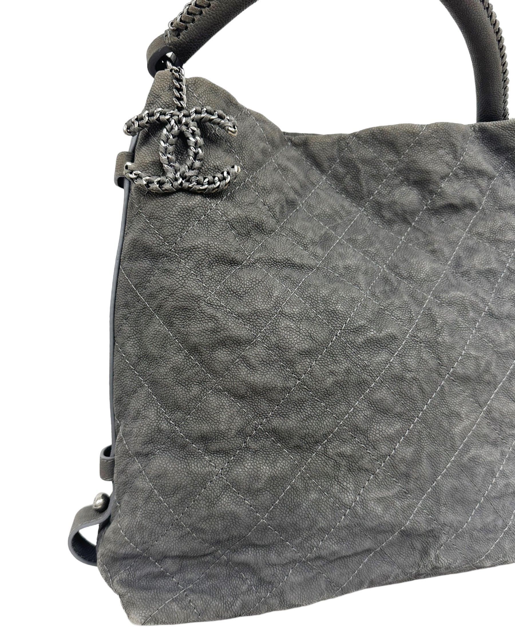 Chanel Aged Caviar Leather Boy Hobo Quilted Shoulder Tote CC Charm