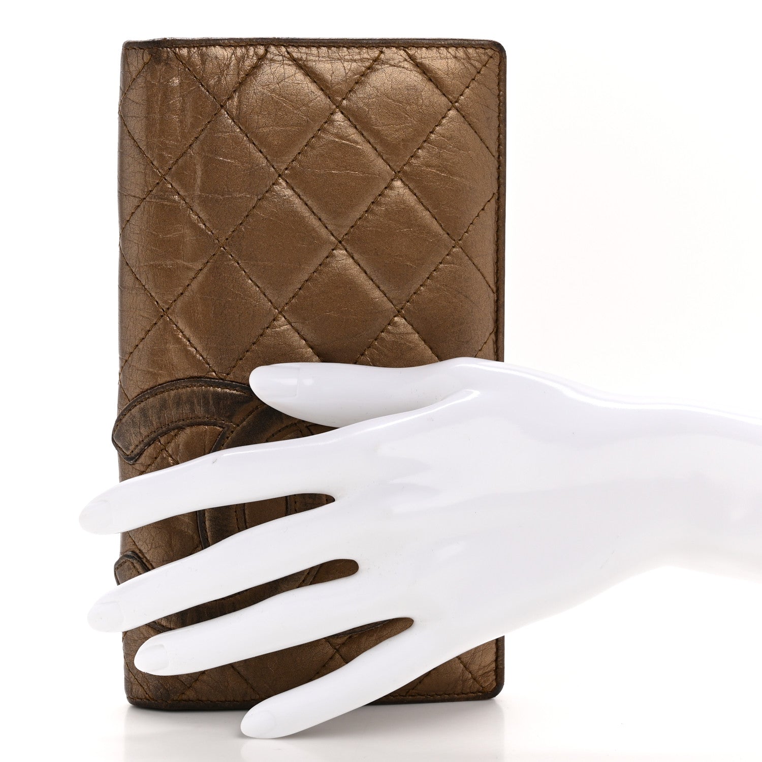 Metallic Aged Calfskin Quilted Cambon Yen Wallet Gold